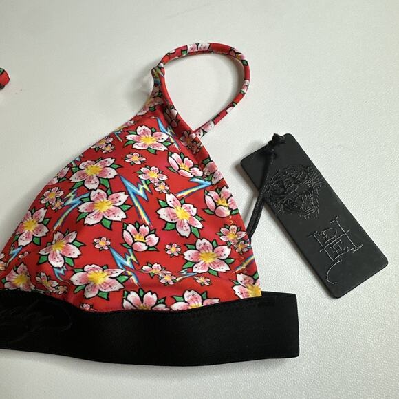 Ed Hardy Red Hawaiian Floral Bikini Top M Medium New With Tags - Picture 8 of 12